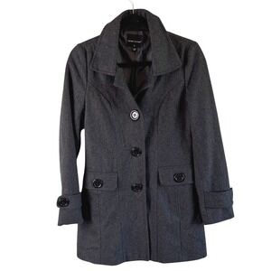Charcoal Women's Peacoat with Notch Collar Wool Blend S